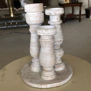 Mud Pie Three Levels Votive Candle Stand White and Tan Distressed Look.